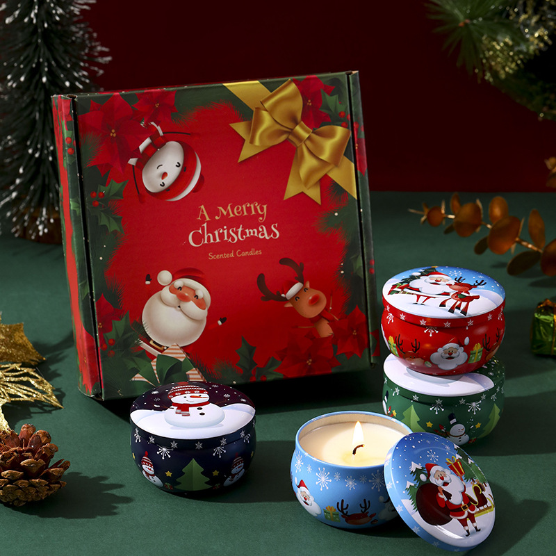 Private Label Home Decoration Round Shape Tin Can Christmas Tin Jar Scented Candle With Dried Flower