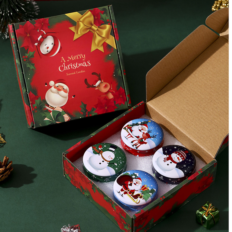Private Label Home Decoration Round Shape Tin Can Christmas Tin Jar Scented Candle With Dried Flower