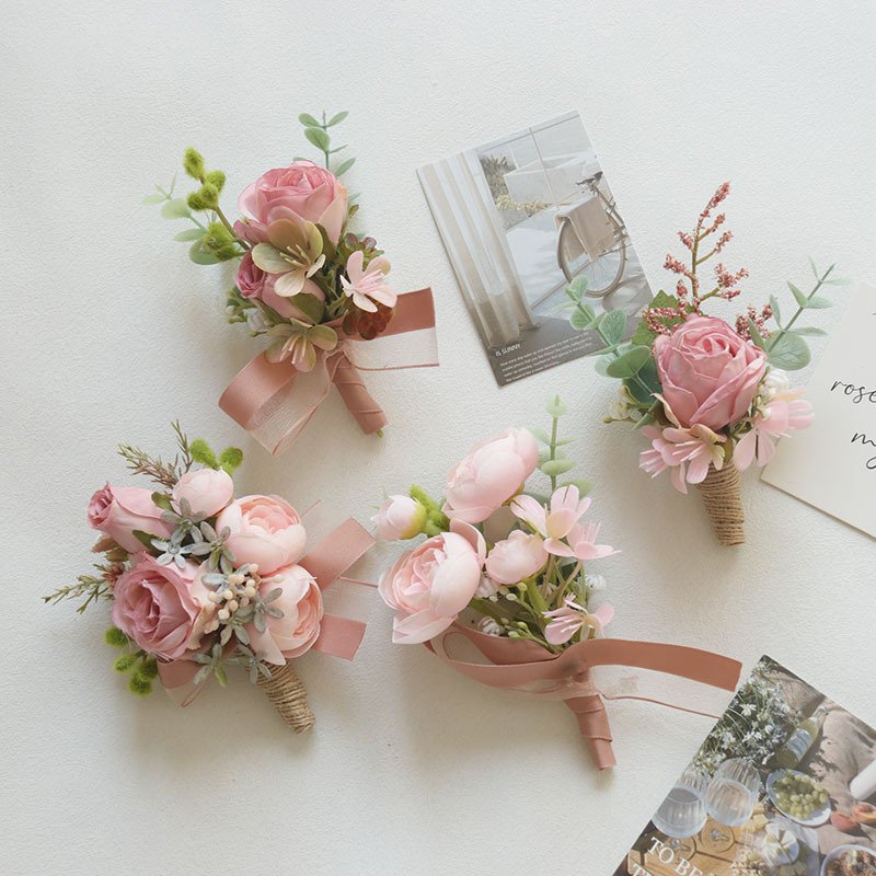 Silk Corsage Flowers Wedding Decor Floral Bridesmaid Boutonniere Corsage mini Dried Flowers bouquet Bridal Hand Wrist Corsage