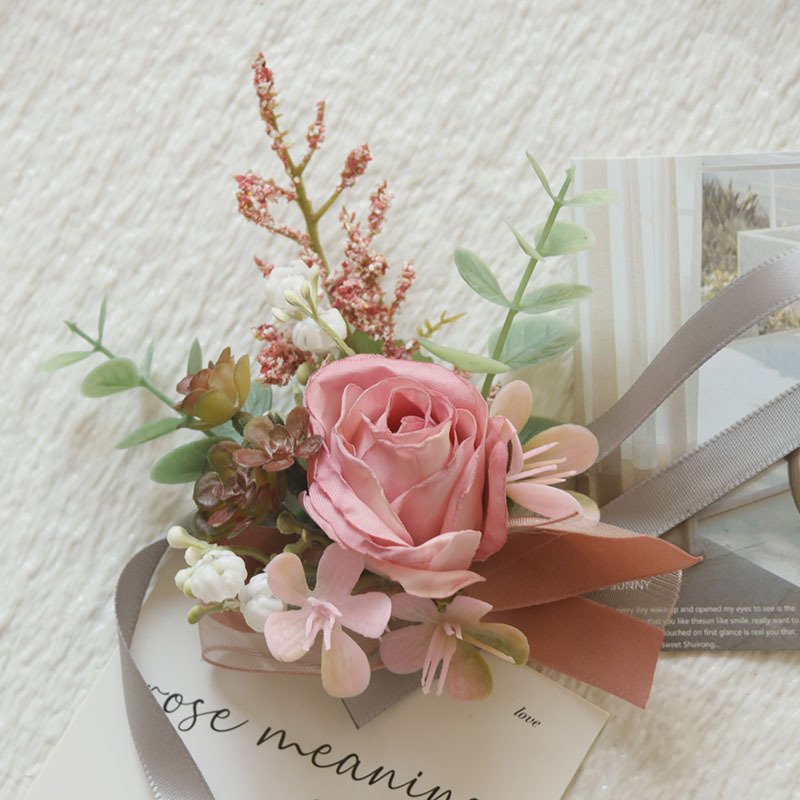 Silk Corsage Flowers Wedding Decor Floral Bridesmaid Boutonniere Corsage mini Dried Flowers bouquet Bridal Hand Wrist Corsage