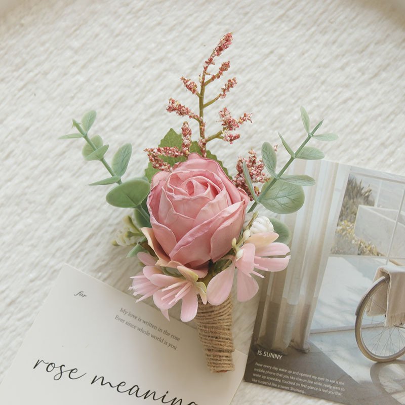 Silk Corsage Flowers Wedding Decor Floral Bridesmaid Boutonniere Corsage mini Dried Flowers bouquet Bridal Hand Wrist Corsage