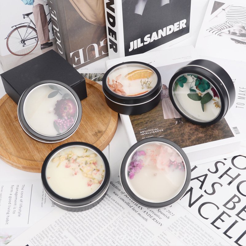 Wholesale customization Hotel Aromatherapy Scented dried flower iron Candles Christmas & Diwali Soy Wax Jar Wedding & Gift Ideas