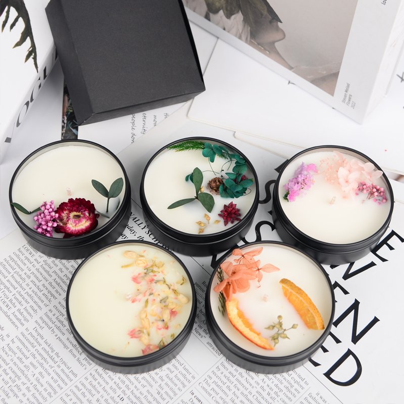 Wholesale customization Hotel Aromatherapy Scented dried flower iron Candles Christmas & Diwali Soy Wax Jar Wedding & Gift Ideas