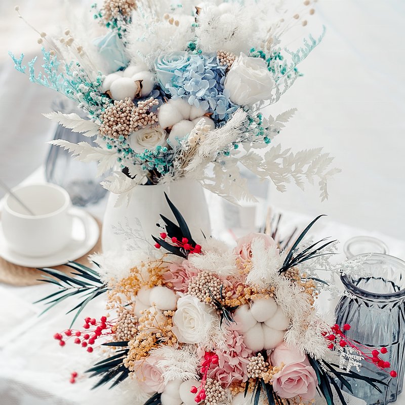 Customized decorative flowers bunch preserved flower rose bouquet dried flower bouquet for wedding decoration supplies