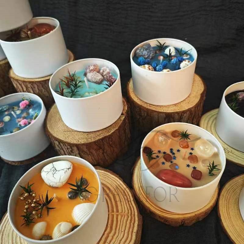 Valentine Day Gift Unique White Iron Tin Jar Soy Wax Dried Flower Custom Healing Stone Chakra Crystal Scented Candle