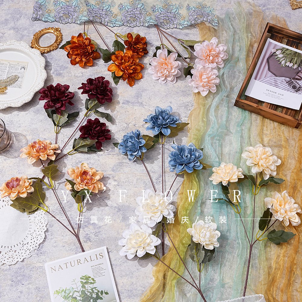 Nordic style simulation soft outfit 3 dahlia wedding hall decoration flower road guide flower dahlia wedding simulation flower