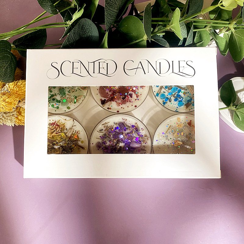 6pcs/set Wholesale Luxury Dried Flowers Crystal Stones Scented Gift Candles Set Aromatic Soy Wax Candles For Wedding Home Decor