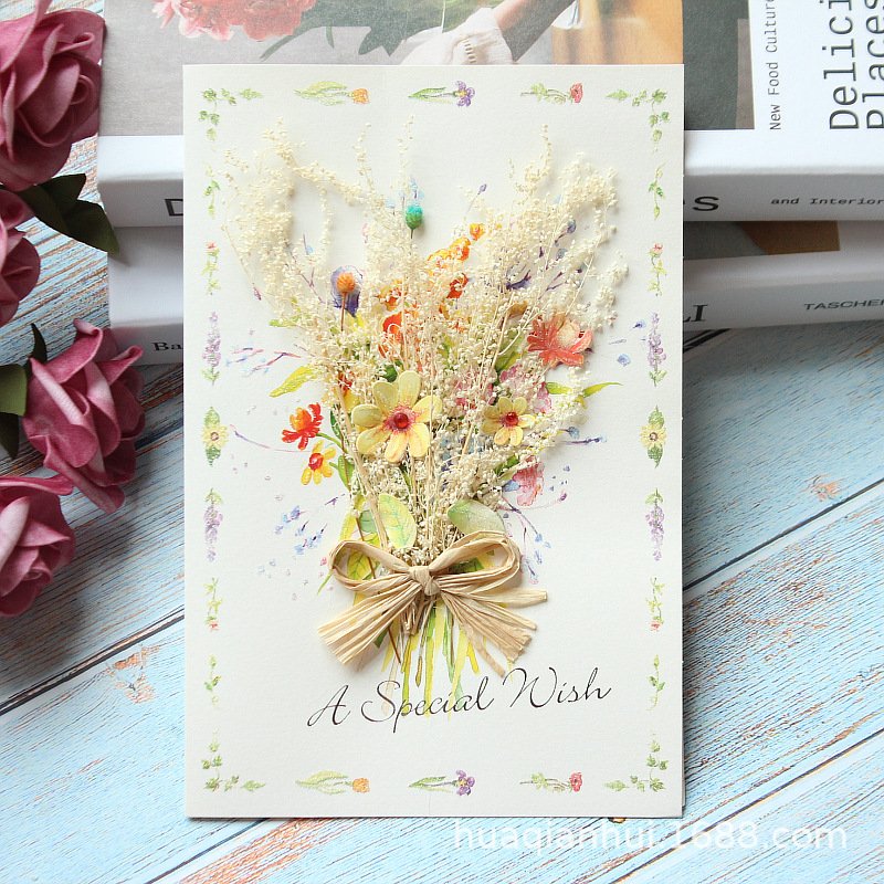 Exquisite Creative Dried Flowers Thank You Greeting Card Business Birthday Card Blessing Thanksgiving Gift Card