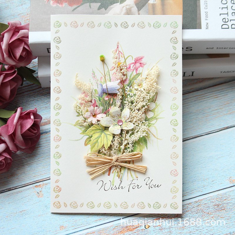 Exquisite Creative Dried Flowers Thank You Greeting Card Business Birthday Card Blessing Thanksgiving Gift Card