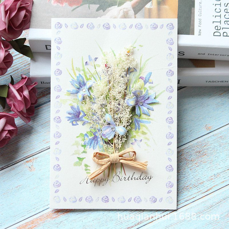 Exquisite Creative Dried Flowers Thank You Greeting Card Business Birthday Card Blessing Thanksgiving Gift Card