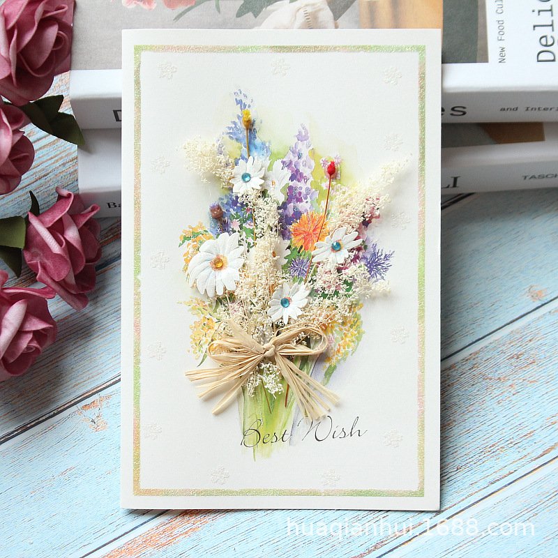 Exquisite Creative Dried Flowers Thank You Greeting Card Business Birthday Card Blessing Thanksgiving Gift Card