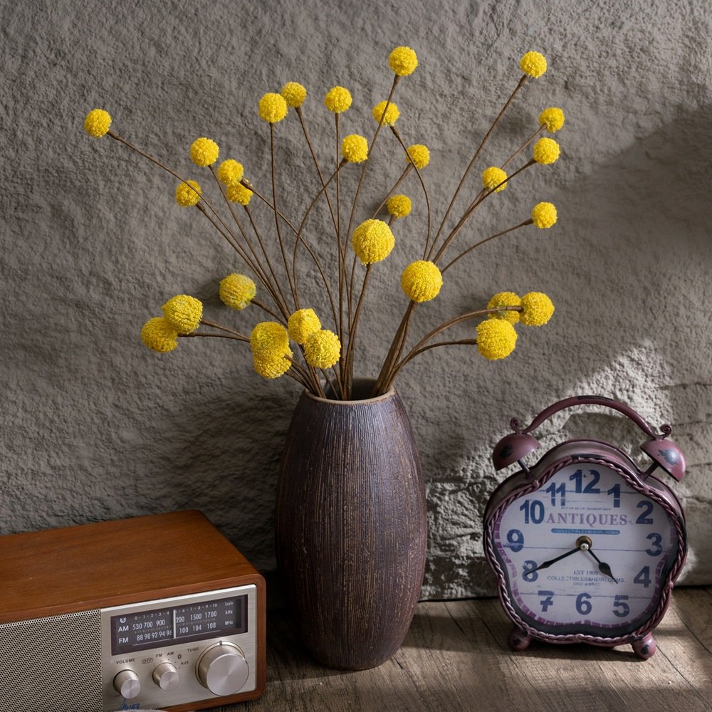 Hot Sale 54cm High Dried Golden Ball Artificial Flowers 5Head Yellow Cottonwood Balls for Christmas and Wedding Decorations