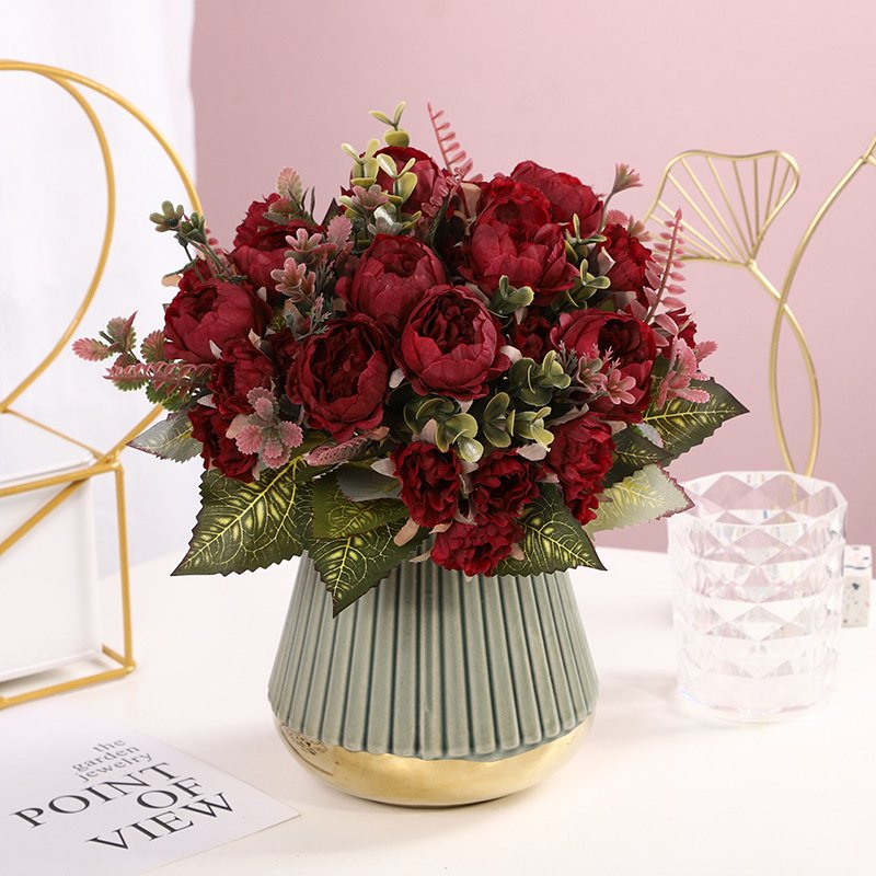 wholesale high quality natural-like peony clove artificial flower bunch wedding simulated rose flowers plants for decoration