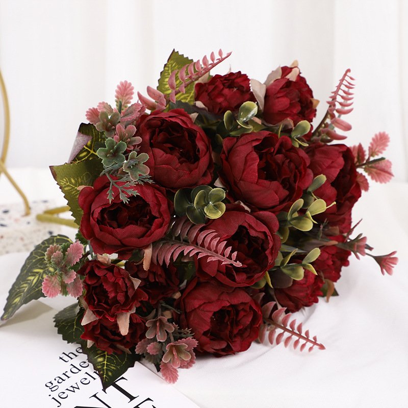 wholesale high quality natural-like peony clove artificial flower bunch wedding simulated rose flowers plants for decoration