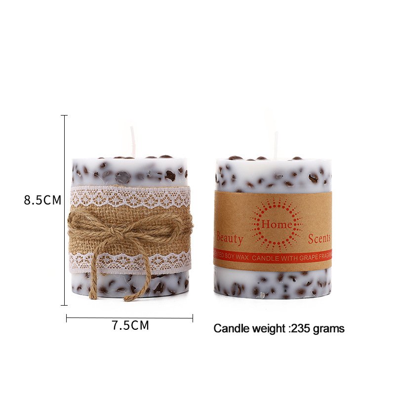 New Creative Bedroom Decorative Smokeless White Pillar Lavender Dried Flower Candles Modern Props Coffee Beans Scented Candles