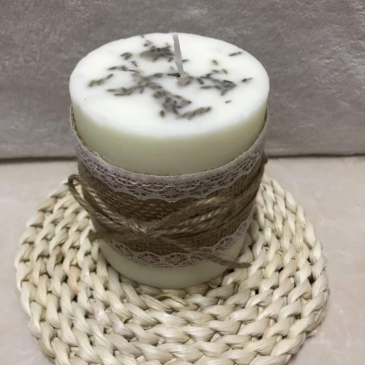 New Creative Bedroom Decorative Smokeless White Pillar Lavender Dried Flower Candles Modern Props Coffee Beans Scented Candles