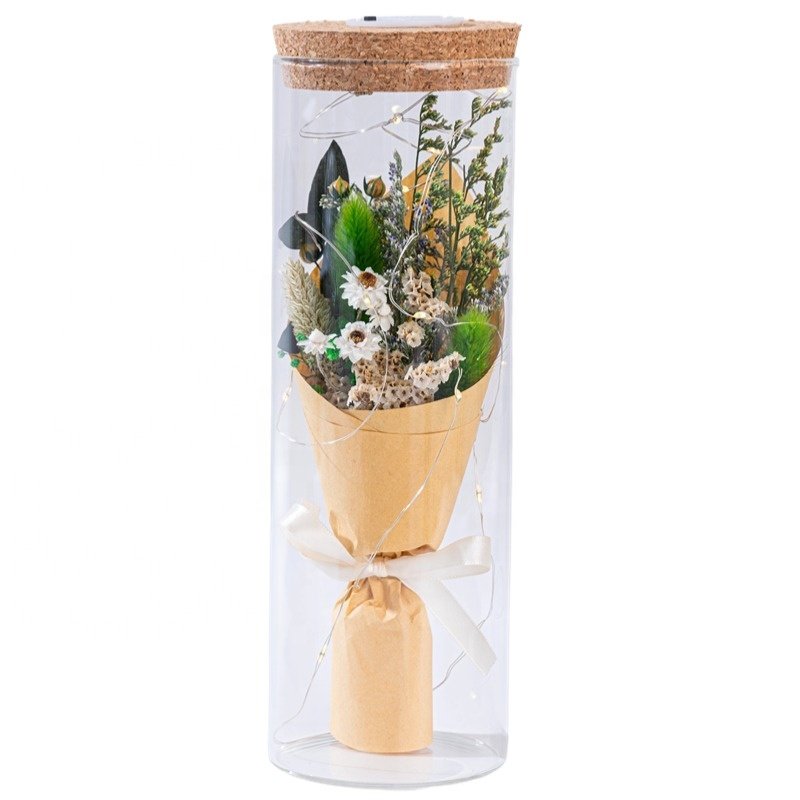 EVERYLOVE Preserved Forever roses eternal Dried Flower Bouquet with Bear Gifts in glass dome for Mother Valentines home decor
