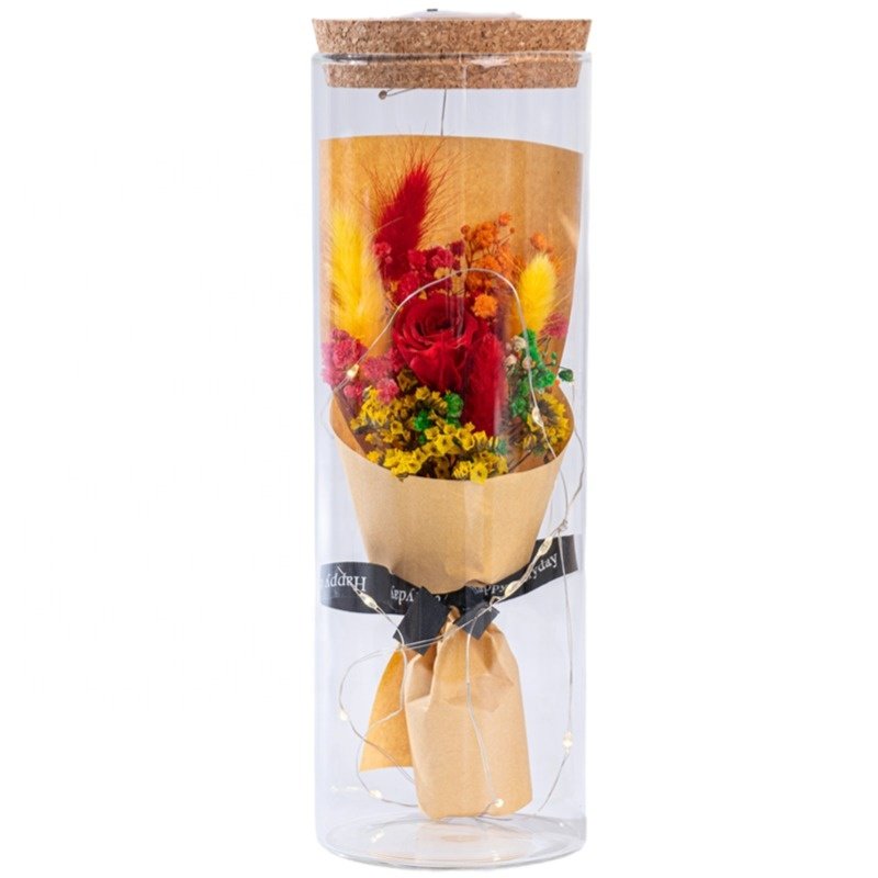 EVERYLOVE Preserved Forever roses eternal Dried Flower Bouquet with Bear Gifts in glass dome for Mother Valentines home decor