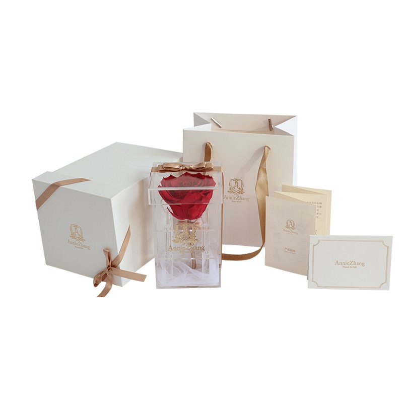Valentine's gift clear acrylic preserved flower boxes for wholesales preserved rooses freeze dried flower