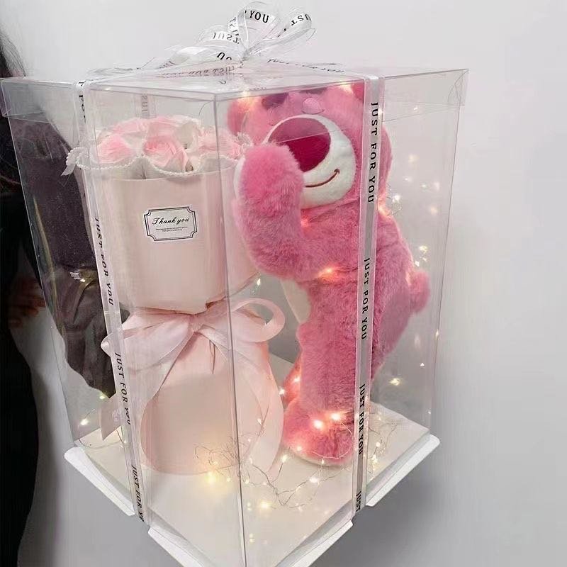 Real Natural Long Lasting Immortal Eternal Forever Flower Dried Flowers Preserved Rose Strawberry Bear Valentines Day Gift