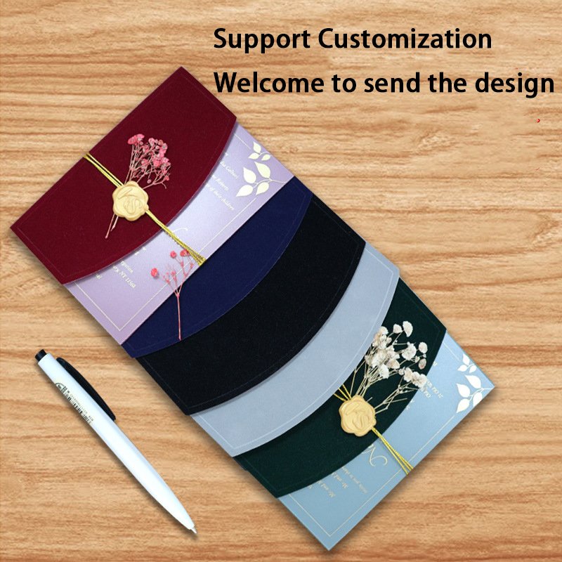 Nicro Custom High-End Flannelette Handmade Pvc Acrylic Dried Flowers Decorated Hot Foil Stamping Wedding Invitation Cards