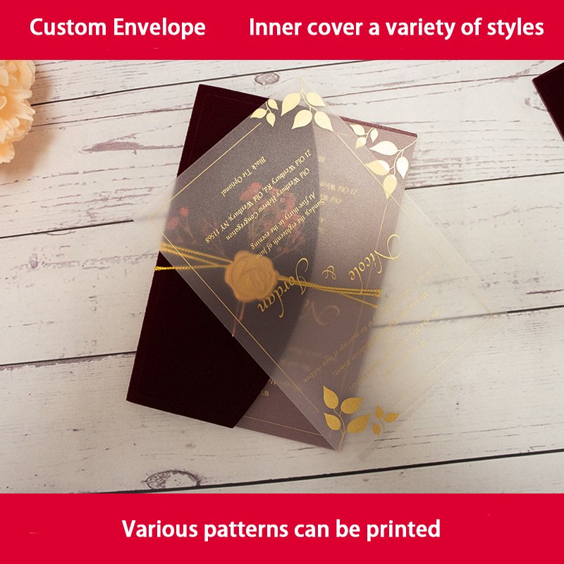 Nicro Custom High-End Flannelette Handmade Pvc Acrylic Dried Flowers Decorated Hot Foil Stamping Wedding Invitation Cards