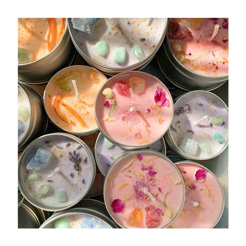 Cheap Wholesale Valentine's Scented Soy Wax Candle Natural Dried Flower Aromatherapy Healing Crystal Infused Candles