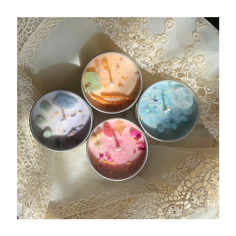 Cheap Wholesale Valentine's Scented Soy Wax Candle Natural Dried Flower Aromatherapy Healing Crystal Infused Candles
