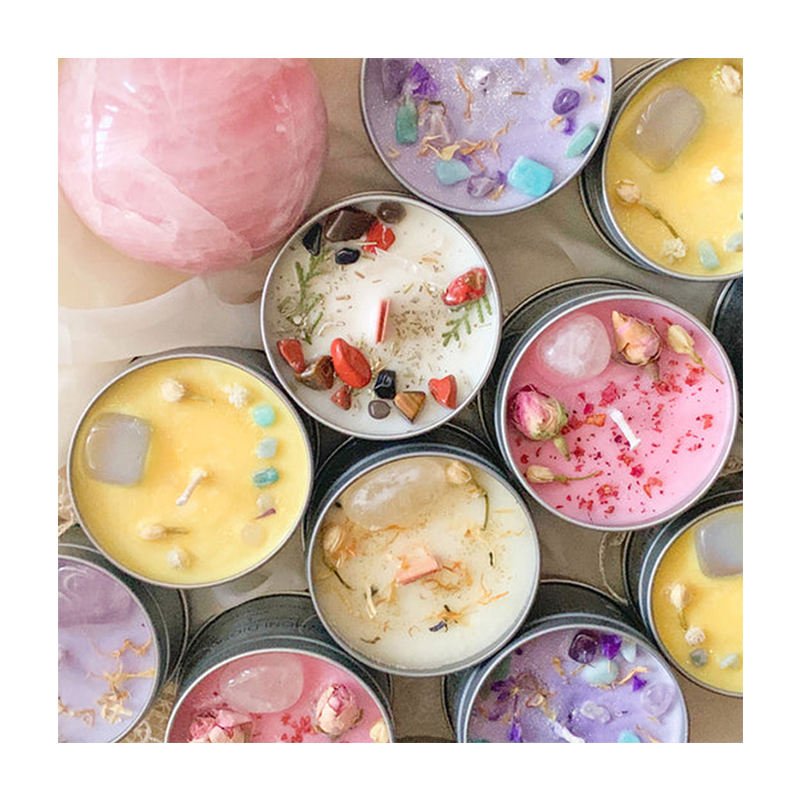 Cheap Wholesale Valentine's Scented Soy Wax Candle Natural Dried Flower Aromatherapy Healing Crystal Infused Candles