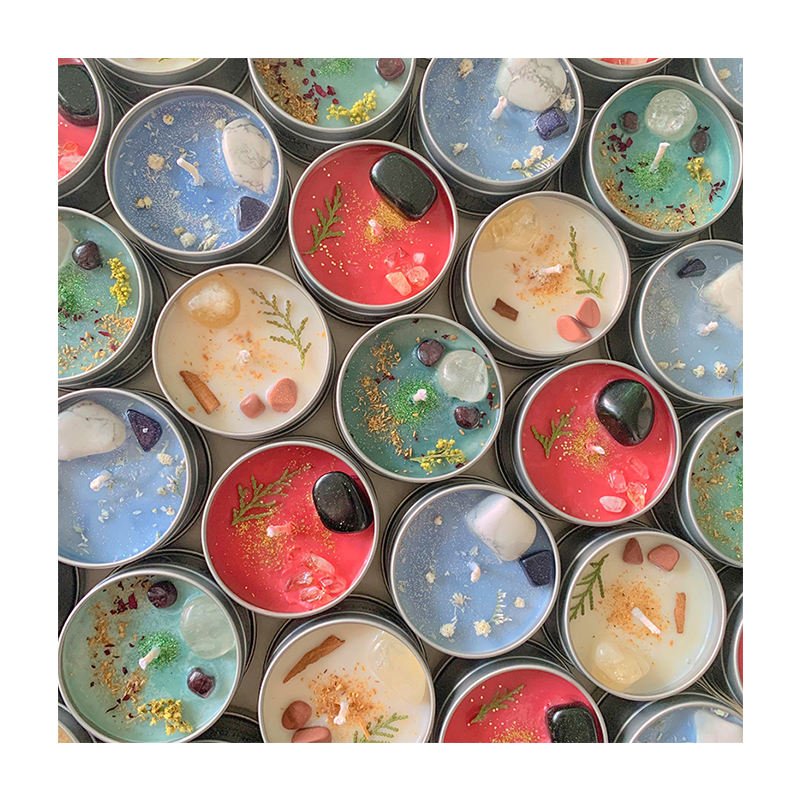 Cheap Wholesale Valentine's Scented Soy Wax Candle Natural Dried Flower Aromatherapy Healing Crystal Infused Candles