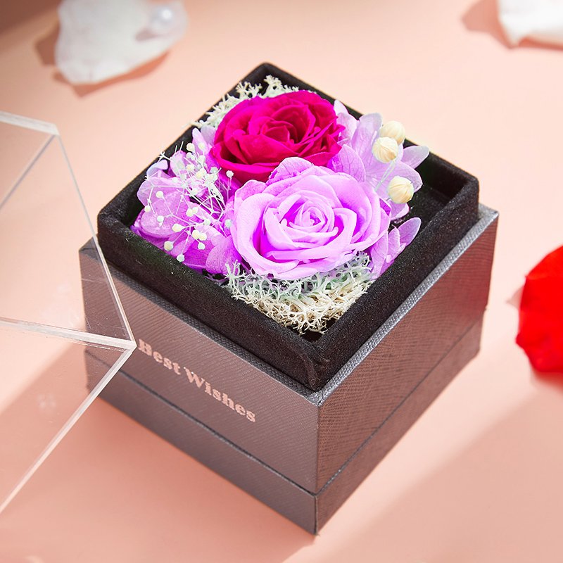 UO Valentines Day Gift Women Rose Jewelry Box Dried Flower Real Flowers Eternal Purple Roses In Box
