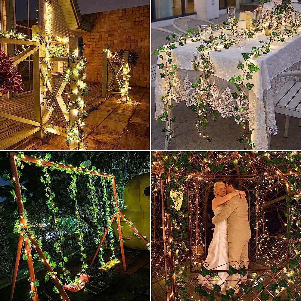 A84 Garden Party Thanksgiving Hanging Decoration LED String Lights Artificial Lvy Leaves Garland Plants Lvy Vines