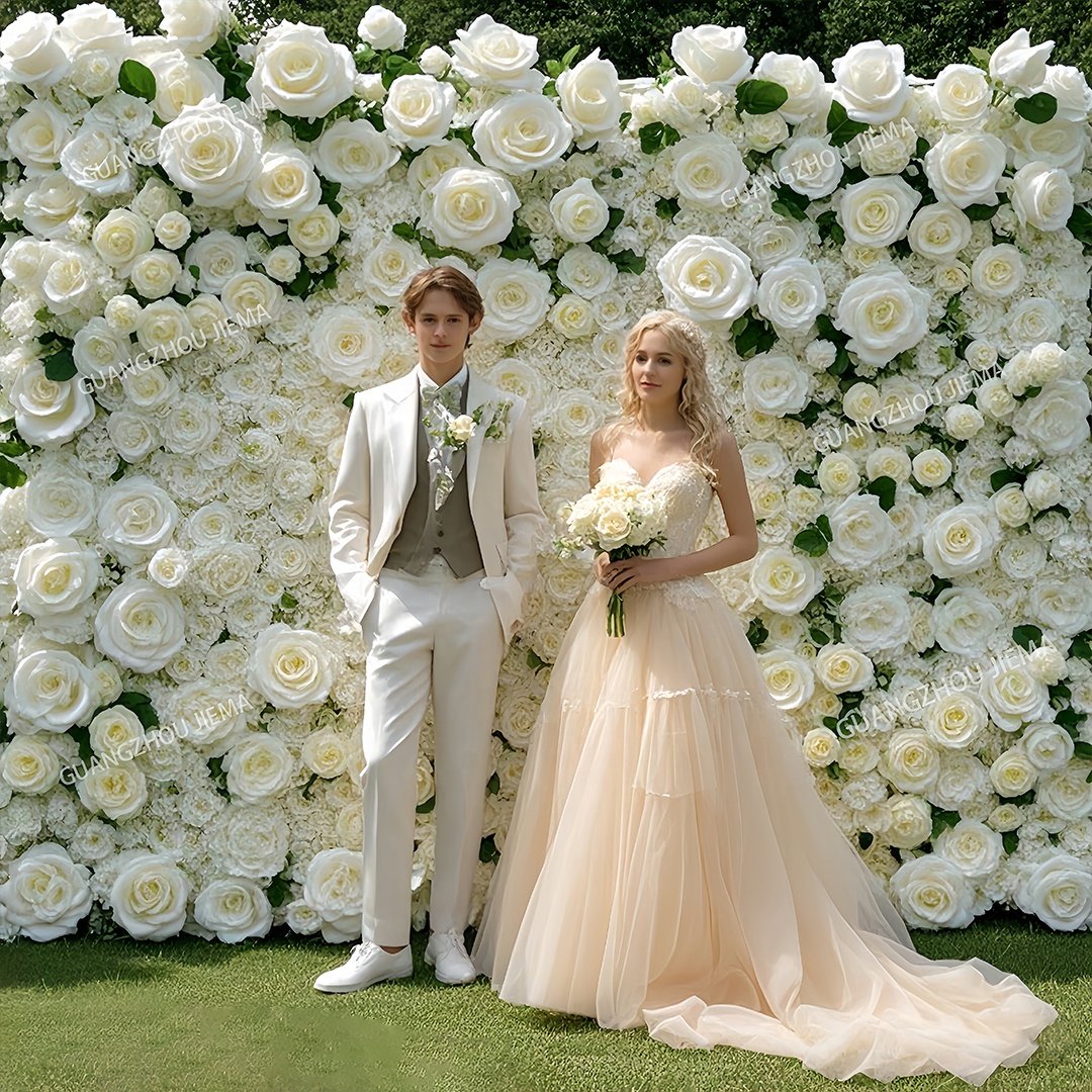 Custom Pink White Red Black 3d Roll Up Fabric Cloth Flower Walls Panel Backdrop Wedding Decor Silk Rose Artificial Flowers Wall