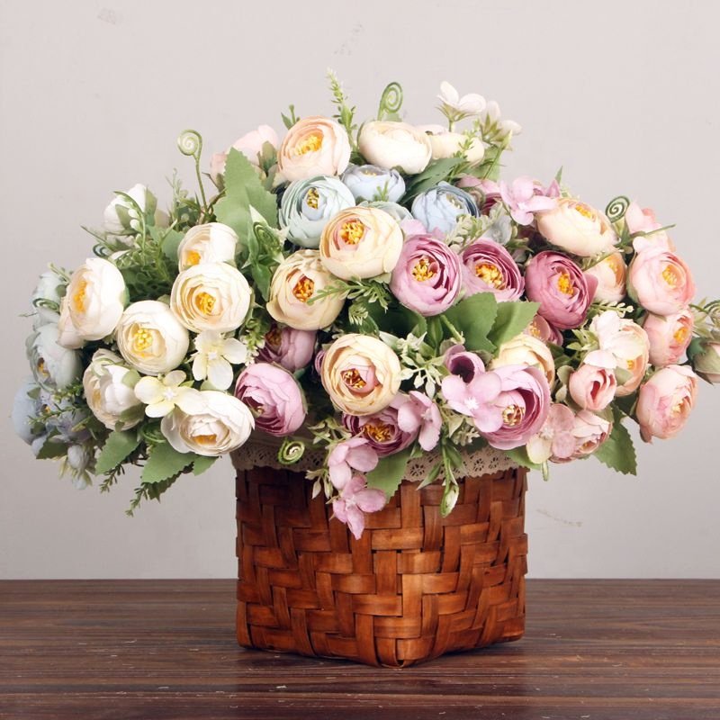 Multicolor Tea Roses Vases for Home Decoration Accessories Daisy dried flowers Artificial plants Wedding Decoration