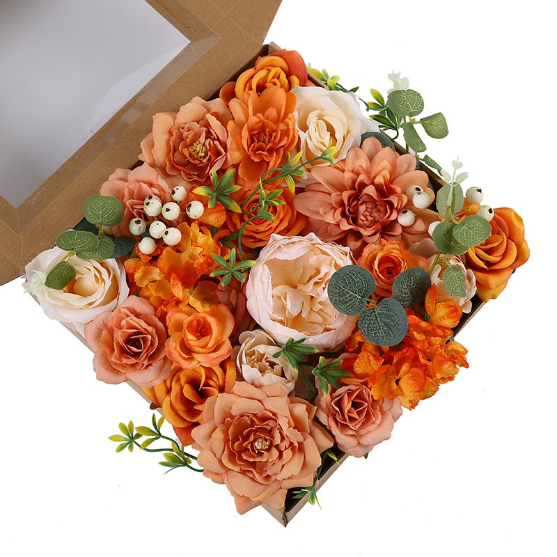 Silk Dahlia Rose DIY Bouquets Wedding Multicolored Foam Roses Set Boxes Orange Foam Flowers Bouquet Flower Wall Backdrop
