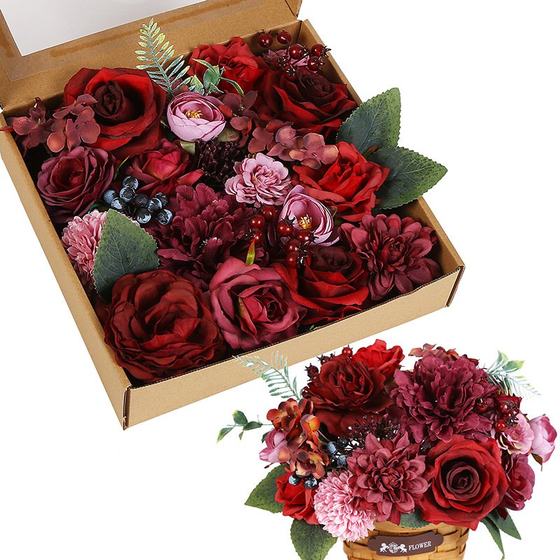 Silk Dahlia Rose DIY Bouquets Wedding Multicolored Foam Roses Set Boxes Orange Foam Flowers Bouquet Flower Wall Backdrop