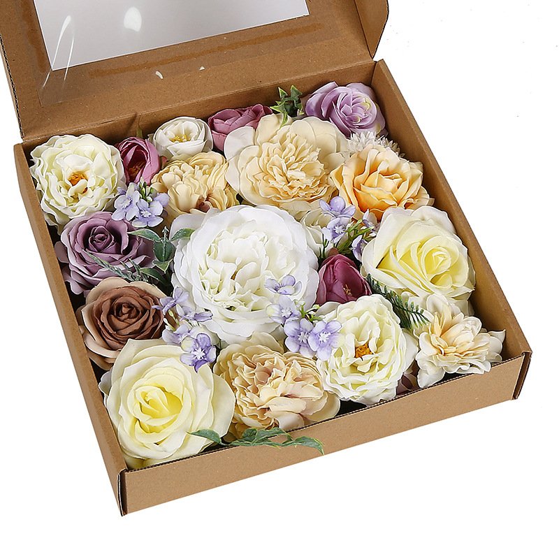 Silk Dahlia Rose DIY Bouquets Wedding Multicolored Foam Roses Set Boxes Orange Foam Flowers Bouquet Flower Wall Backdrop