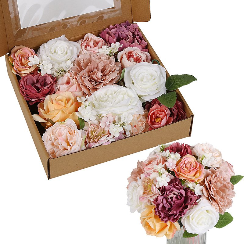 Silk Dahlia Rose DIY Bouquets Wedding Multicolored Foam Roses Set Boxes Orange Foam Flowers Bouquet Flower Wall Backdrop
