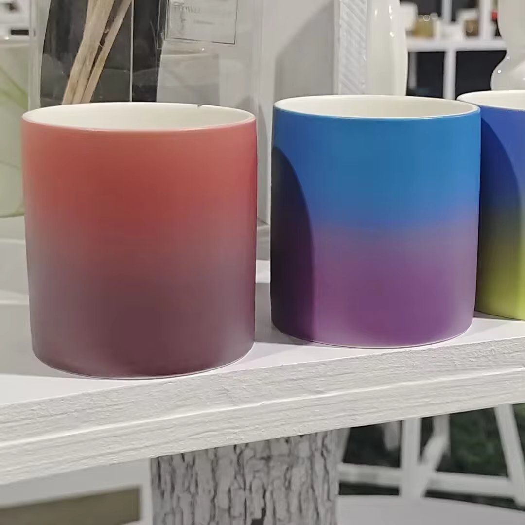 C&H Luxury 8oz Wholesale Marbling Custom Ceramic Candle Jar Colorful Empty Ceramic Candle Holder With Metal Lids