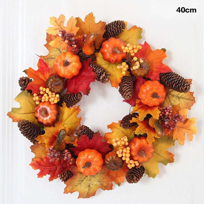 Decorative Autumn Harvest Pumpkin Wreaths Front Door Decor Artificial Floral Flower Wreath for Home Halloween Fall Decoration