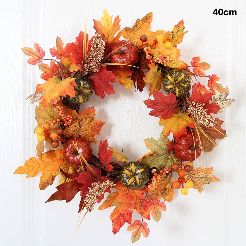 Decorative Autumn Harvest Pumpkin Wreaths Front Door Decor Artificial Floral Flower Wreath for Home Halloween Fall Decoration