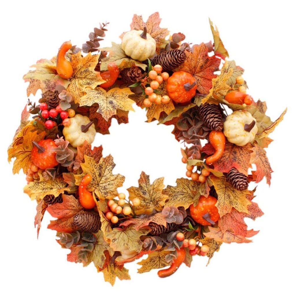 Decorative Autumn Harvest Pumpkin Wreaths Front Door Decor Artificial Floral Flower Wreath for Home Halloween Fall Decoration