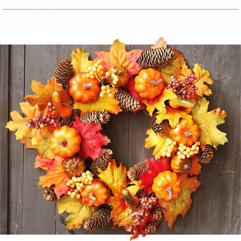 Decorative Autumn Harvest Pumpkin Wreaths Front Door Decor Artificial Floral Flower Wreath for Home Halloween Fall Decoration