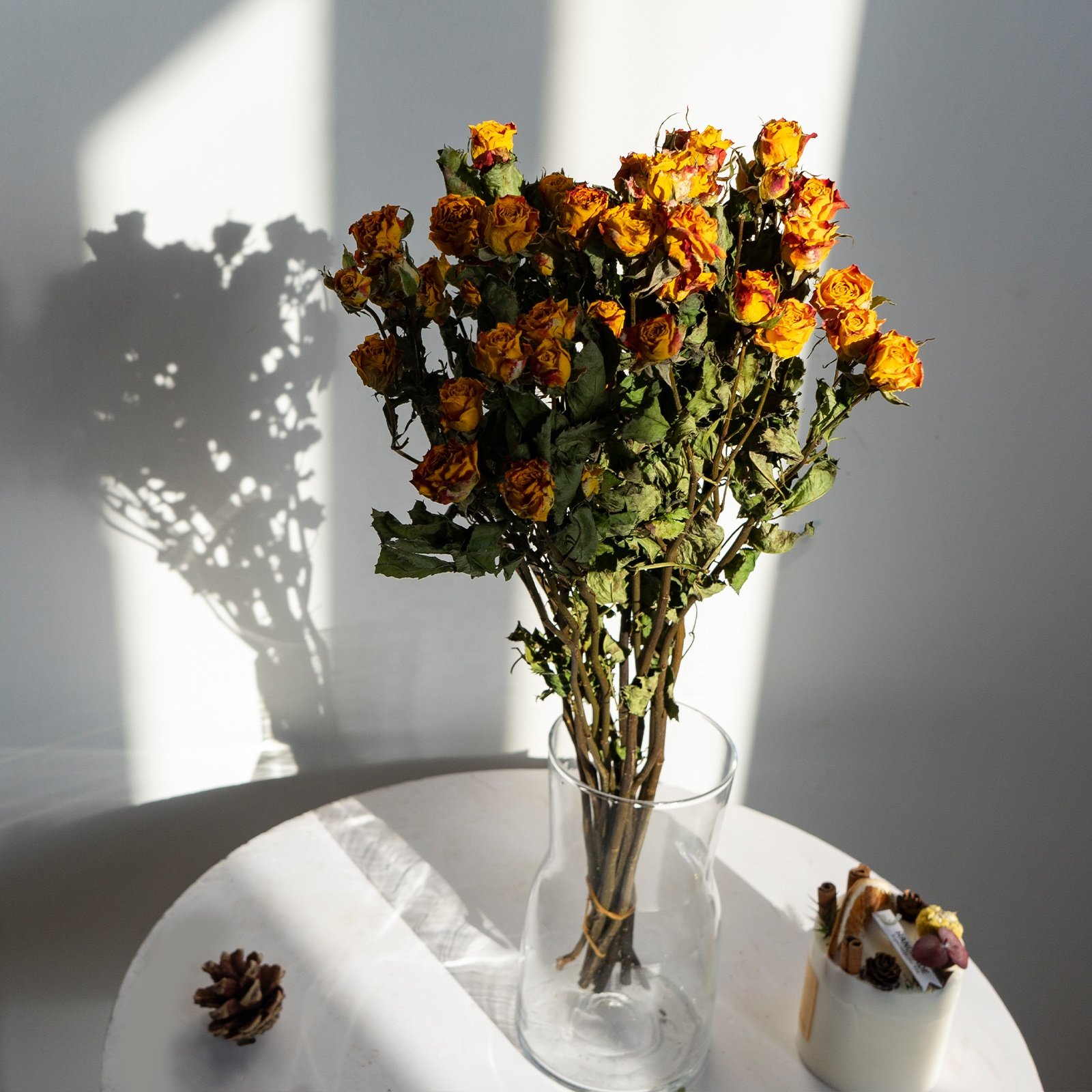 UKIQUEEN Dried Flower Red Roses One Bunch Natural Dried Roses with Stem for Home Decor