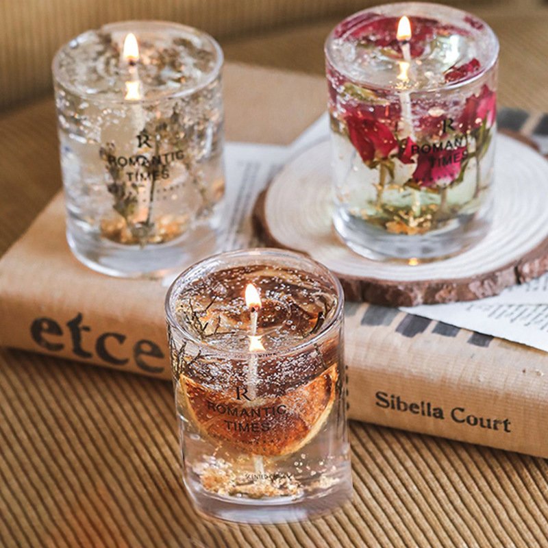 Custom Women Luxury Gifts Floral Wholesale Private Label Luxury Jelly Wax Scented Candle Gift Set Dried Flowers Wedding Candle