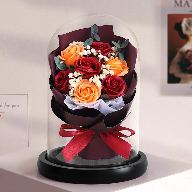 Wholesale soap rose flower sunflower dried bouquets in glass dome