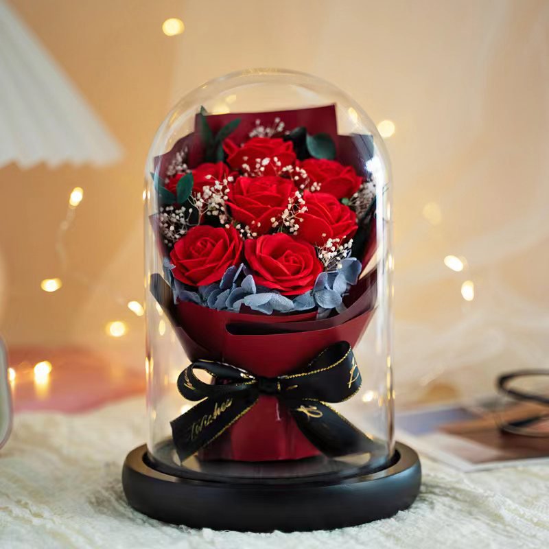 Wholesale soap rose flower sunflower dried bouquets in glass dome