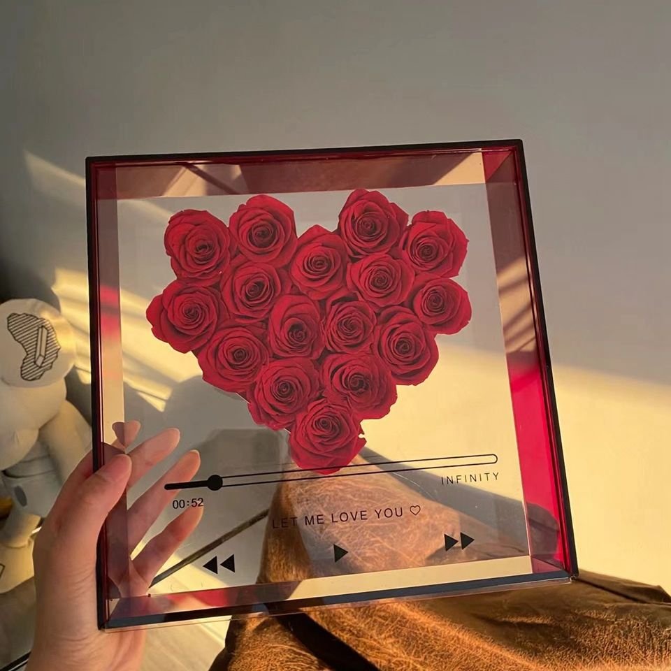Mothers Day Gift Wholesale Everlasting Rose Real Eternal Immortal Decorative Flower Preserved Roses in acrylic Box