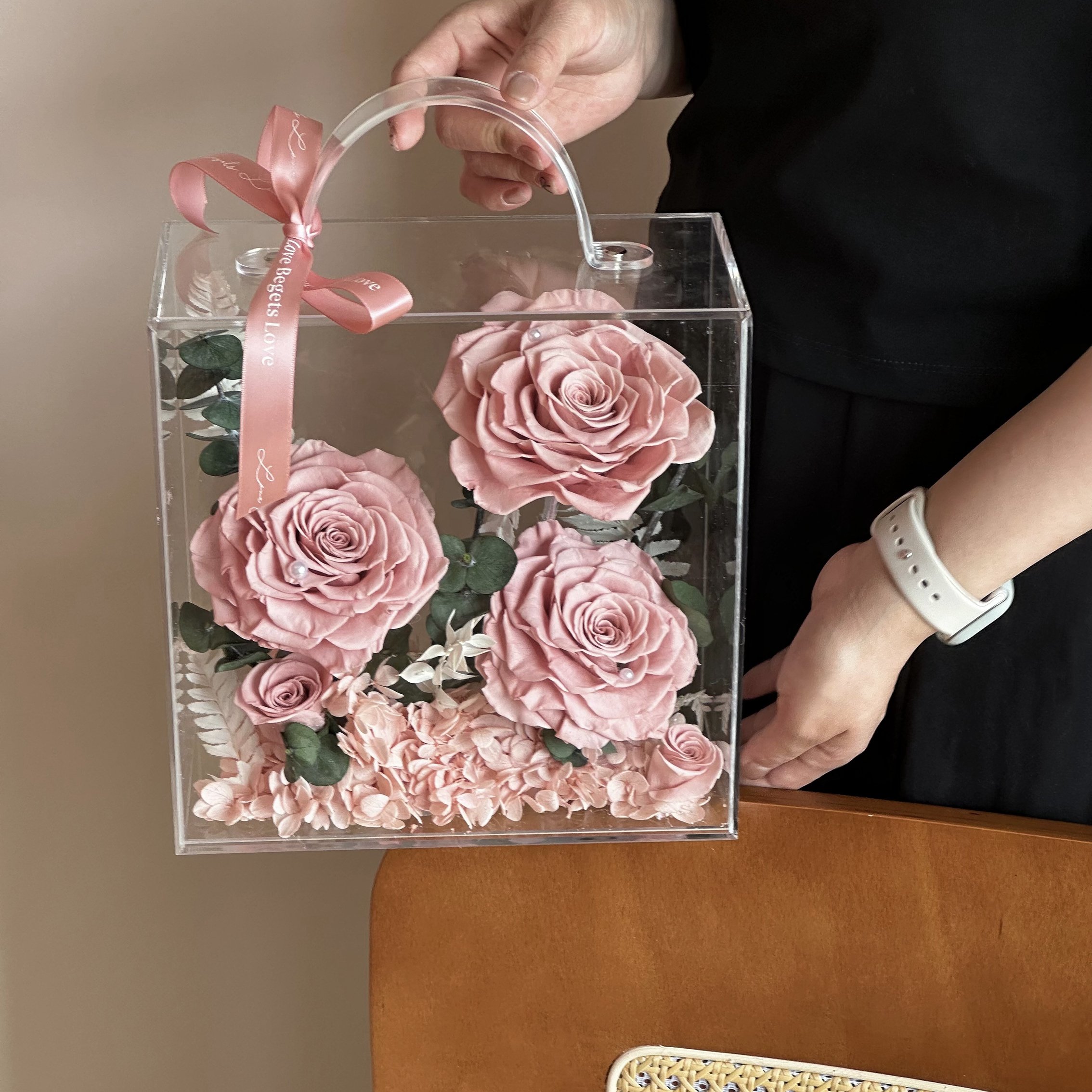 Valentines day gift dried forever immortal everlasting Eternal roses preserved flower in square acrylic box