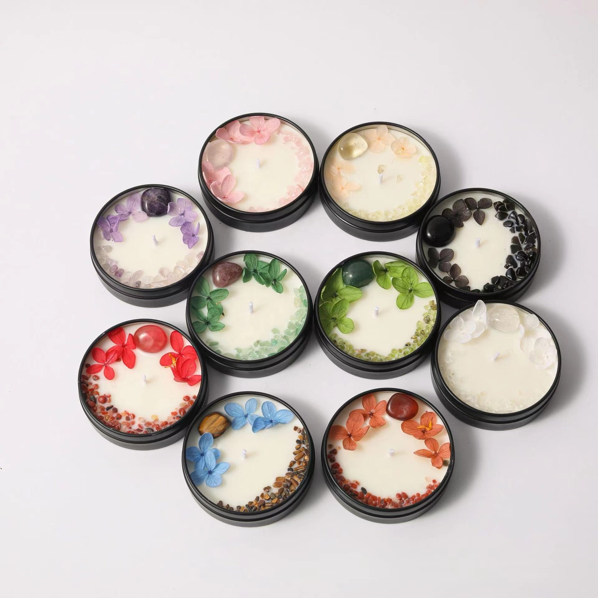 Birthday Christmas Wedding Valentine Luxury Chakra Healing Meditation Crystal Dried Flower Natural Stone Scented Candles